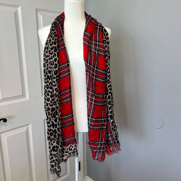 Express Plaid Leopard Print Square Scarf - Picture 1 of 3